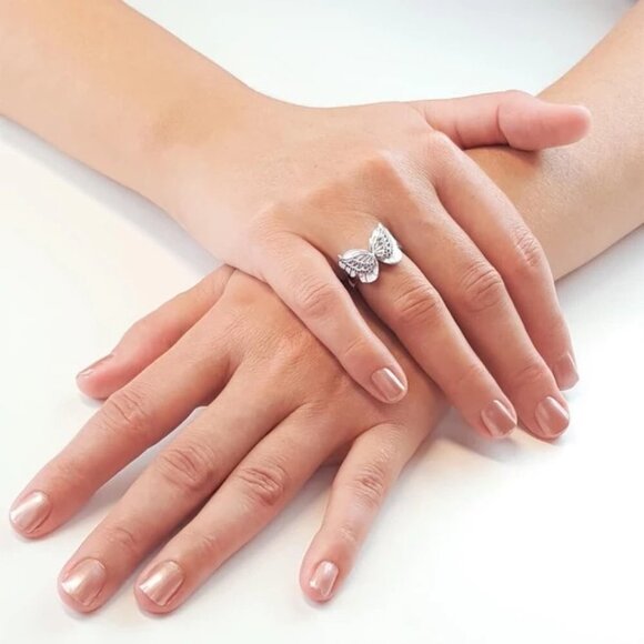 🔥Sweet White Butterfly Anillos Silver Plated Ring for Women/Girl, UNVN12339 - Picture 4 of 6